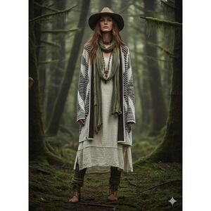 ZOZO‎ Japan Shredded Open Knit Cardigan Duster Lagenlook Mori Kei Brown Medium